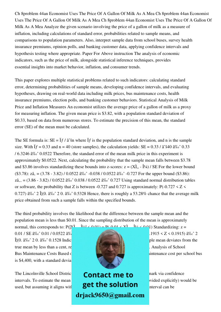 Ch 8problem 44an Economist Uses The Price Of A Gallon Of Milk As A Mea Analyze the given scenario involving the price of a gallon of milk as a measure of inflat