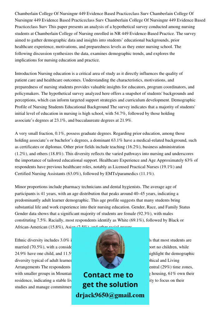 Chamberlain College Of Nursingnr 449 Evidence Based Practiceclass Surv This paper presents an analysis of a hypothetical survey conducted among nursing students
