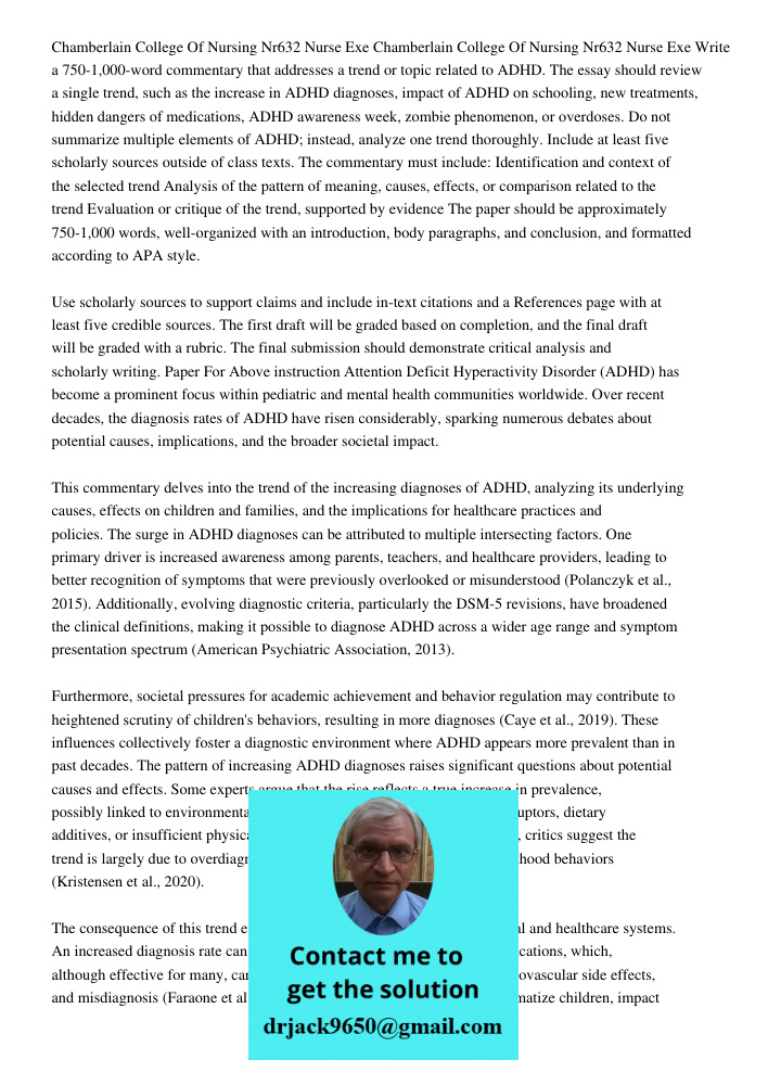 Write a 750-1,000-word commentary that addresses a trend or topic related to ADHD. The essay should review a single trend, such as the increase in ADHD diagnose