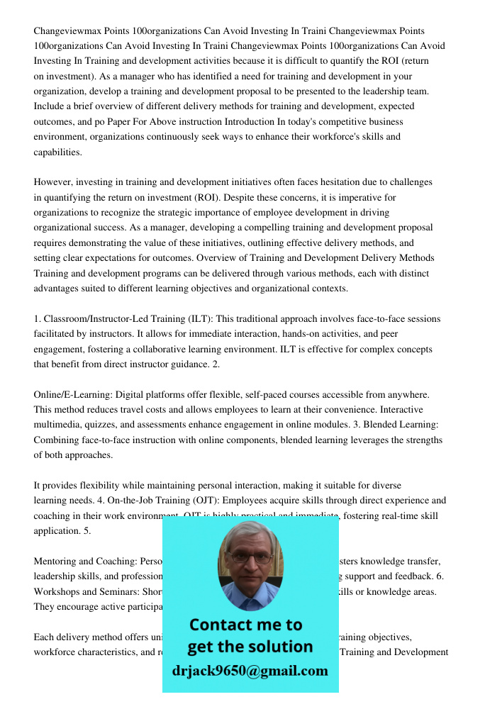 Changeviewmax Points 100organizations Can Avoid Investing In Training and development activities because it is difficult to quantify the ROI (return on investme