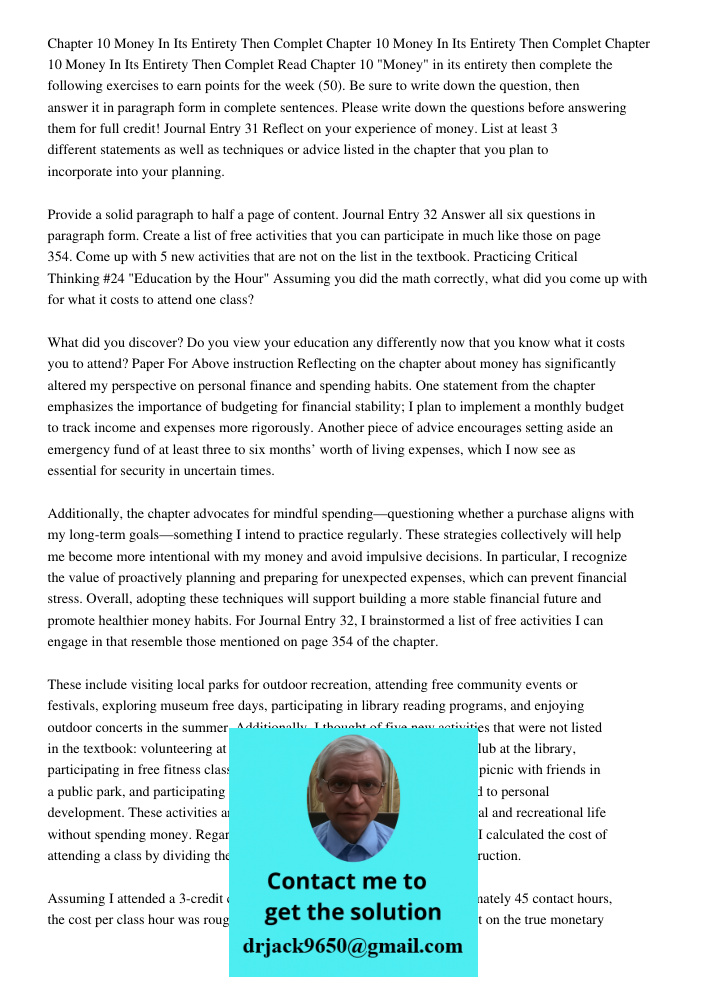 Chapter 10 Money In Its Entirety Then Complet Read Chapter 10 "Money" in its entirety then complete the following exercises to earn points for the week (50). Be