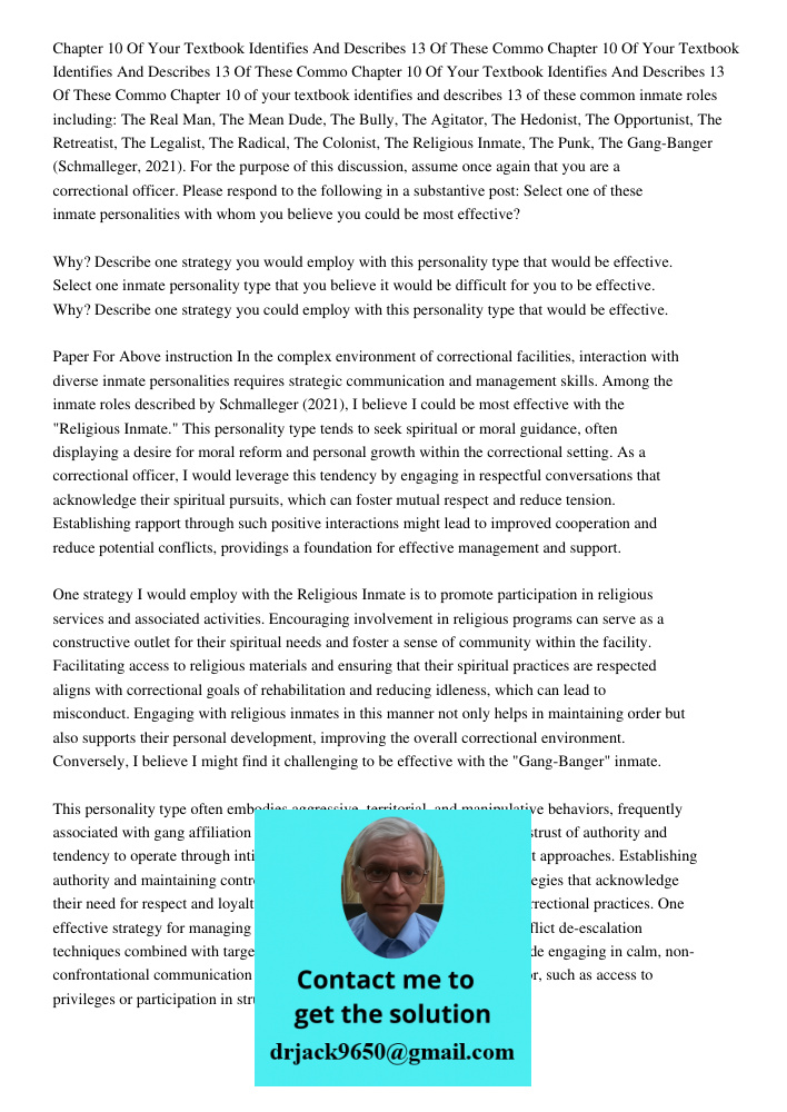 Chapter 10 Of Your Textbook Identifies And Describes 13 Of These Commo Chapter 10 of your textbook identifies and describes 13 of these common inmate roles incl