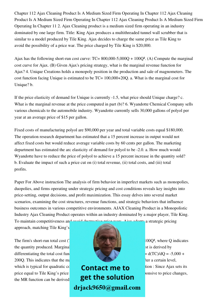 Chapter 112 Ajax Cleaning Product Is A Medium Sized Firm Operating In Chapter 11 2. Ajax Cleaning product is a medium sized firm operating in an industry domina