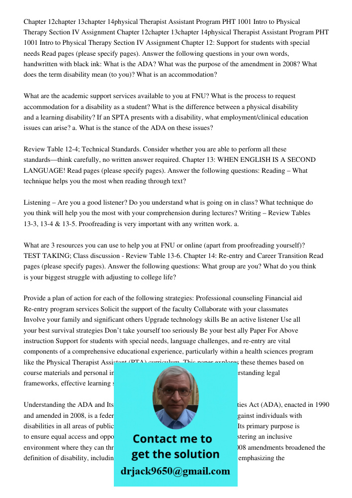 Chapter 12: Support for students with special needs Read pages (please specify pages). Answer the following questions in your own words, handwritten with black 