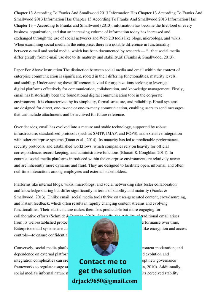 Chapter 13 According To Franks And Smallwood 2013 Information Has Chapter 13 – According to Franks and Smallwood (2013), information has become the lifeblood of