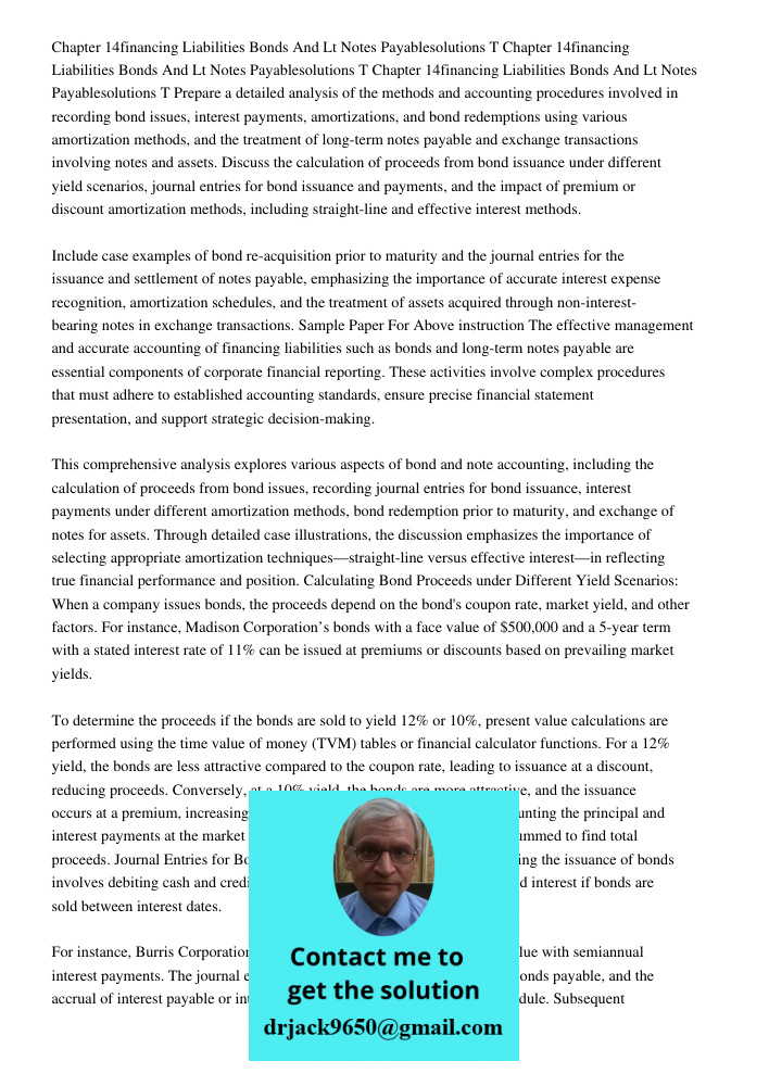 Chapter 14financing Liabilities Bonds And Lt Notes Payablesolutions T Prepare a detailed analysis of the methods and accounting procedures involved in recording
