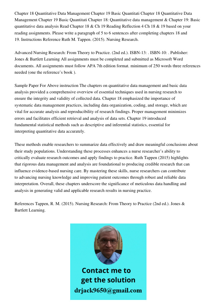 Chapter 18: Quantitative data management & Chapter 19: Basic quantitative data analysis Read Chapter 18 & Ch 19 Reading Reflection 4 Ch 18 & 19 based on your re