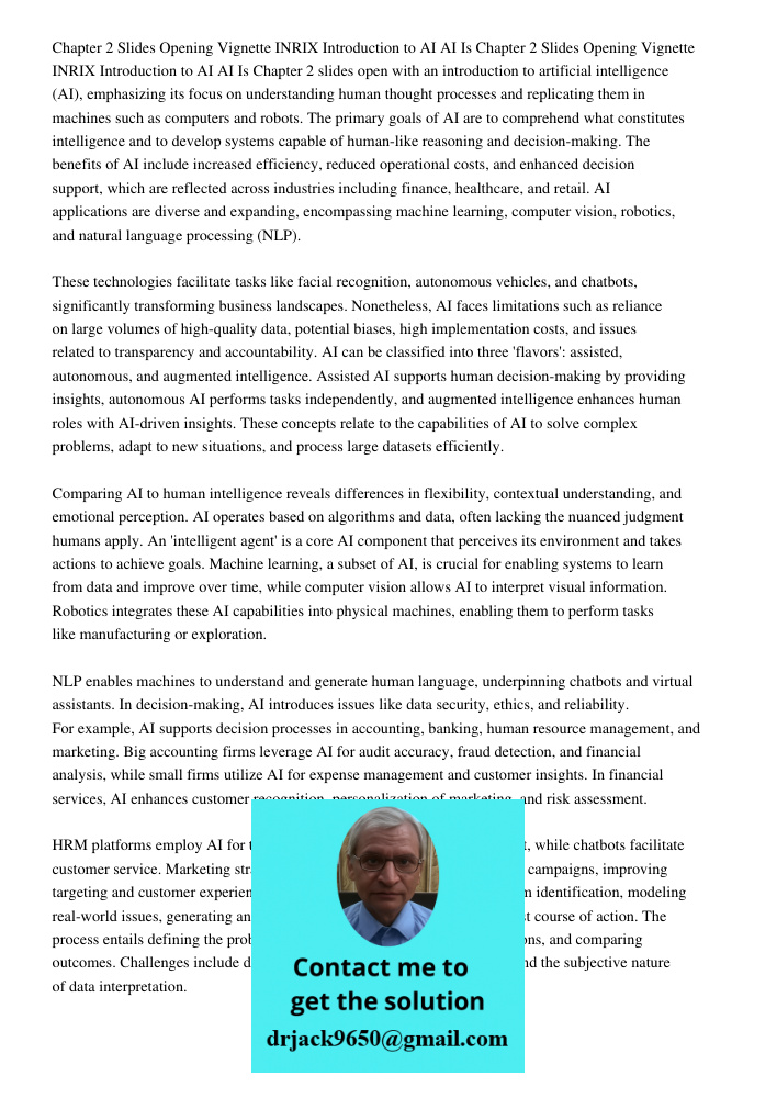 Chapter 2 slides open with an introduction to artificial intelligence (AI), emphasizing its focus on understanding human thought processes and replicating them 