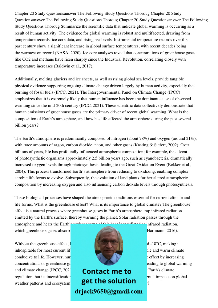 Chapter 20 Study Questionsanswer The Following Study Questions Thoroug Summarize the scientific data that indicate global warming is occurring as a result of hu