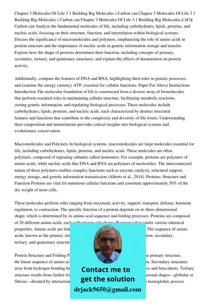Chapter 3 Molecules Of Life 3 1 Building Big Molecules i Carbon can Analyze the fundamental molecules of life, including carbohydrates, lipids, proteins, and nu