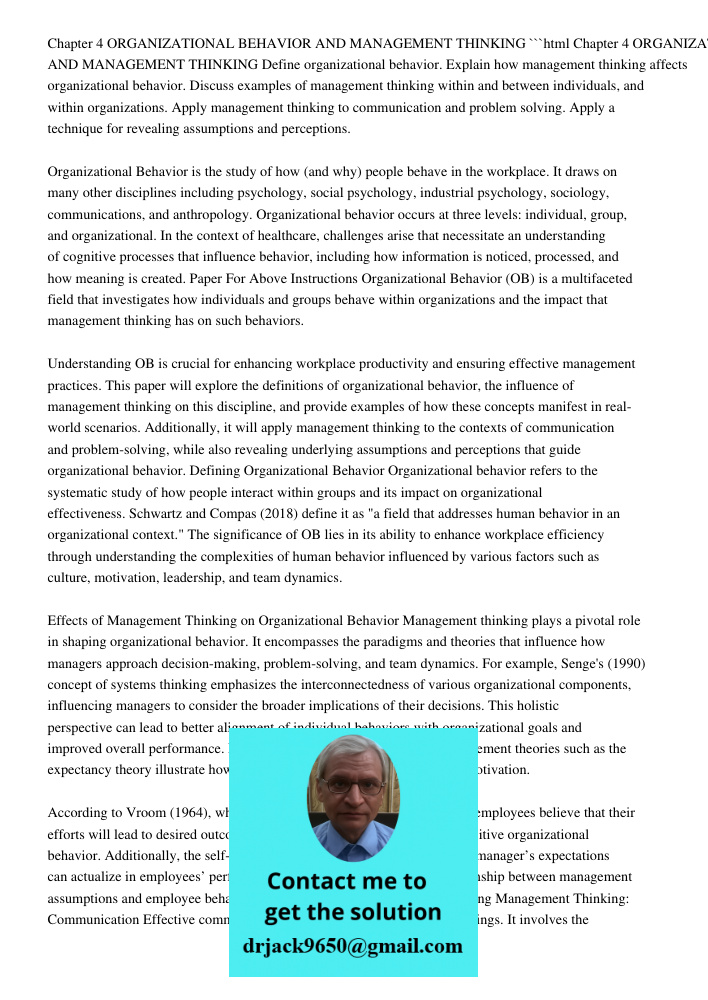 Chapter 4: Organizational Behavior And Management Thinking