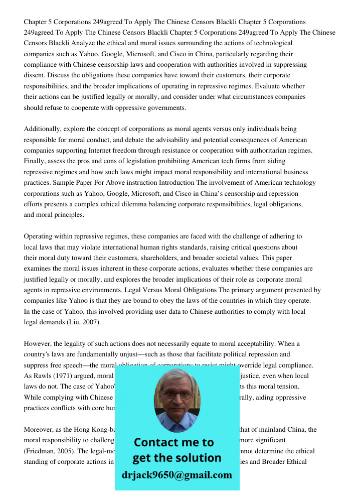 Chapter 5 Corporations 249agreed To Apply The Chinese Censors Blackli Analyze the ethical and moral issues surrounding the actions of technological companies su