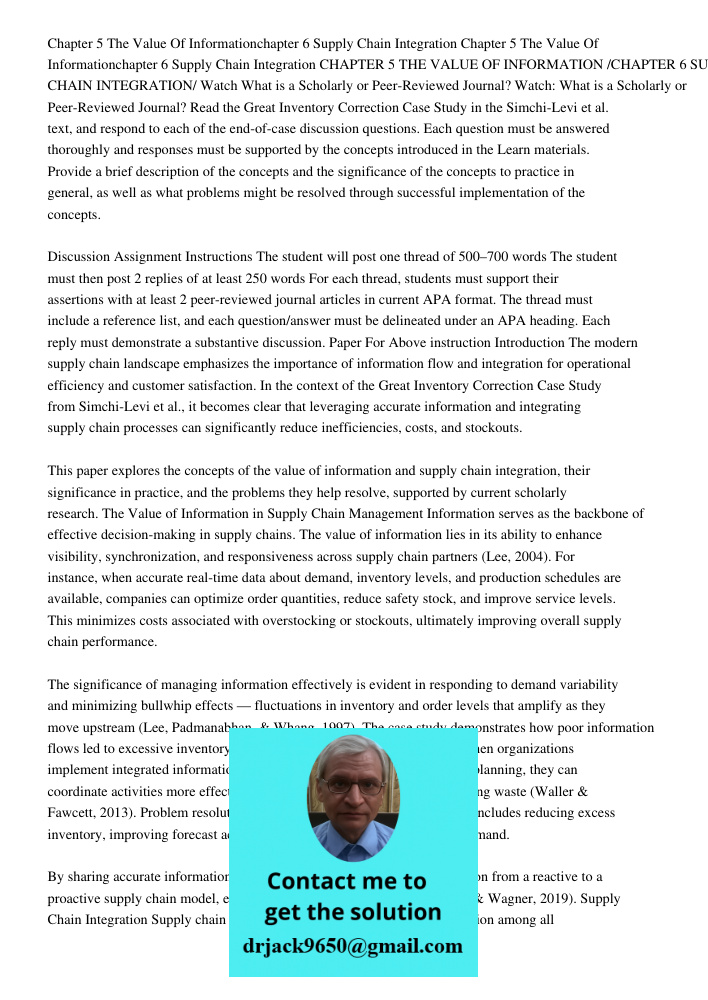 CHAPTER 5 THE VALUE OF INFORMATION /CHAPTER 6 SUPPLY CHAIN INTEGRATION/ Watch What is a Scholarly or Peer-Reviewed Journal? Watch: What is a Scholarly or Peer-R