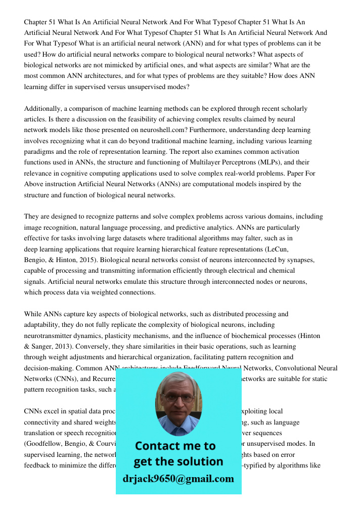 Chapter 51 What Is An Artificial Neural Network And For What Typesof What is an artificial neural network (ANN) and for what types of problems can it be used? H