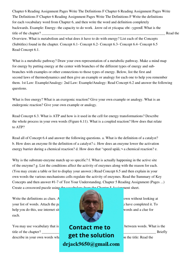Chapter 6 Reading Assignment Pages 116 1341 Write The Definitions F Write the definitions for each vocabulary word from Chapter 6, and then write the word and d