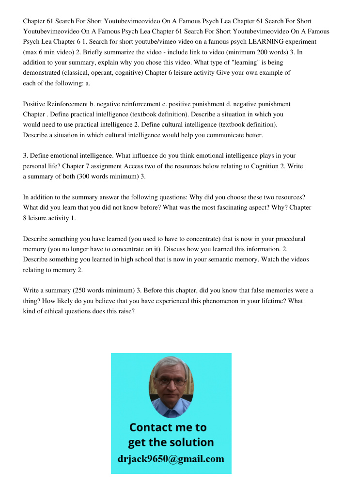 Chapter 61 Search For Short Youtubevimeovideo On A Famous Psych Lea Chapter 6 1. Search for short youtube/vimeo video on a famous psych LEARNING experiment (max