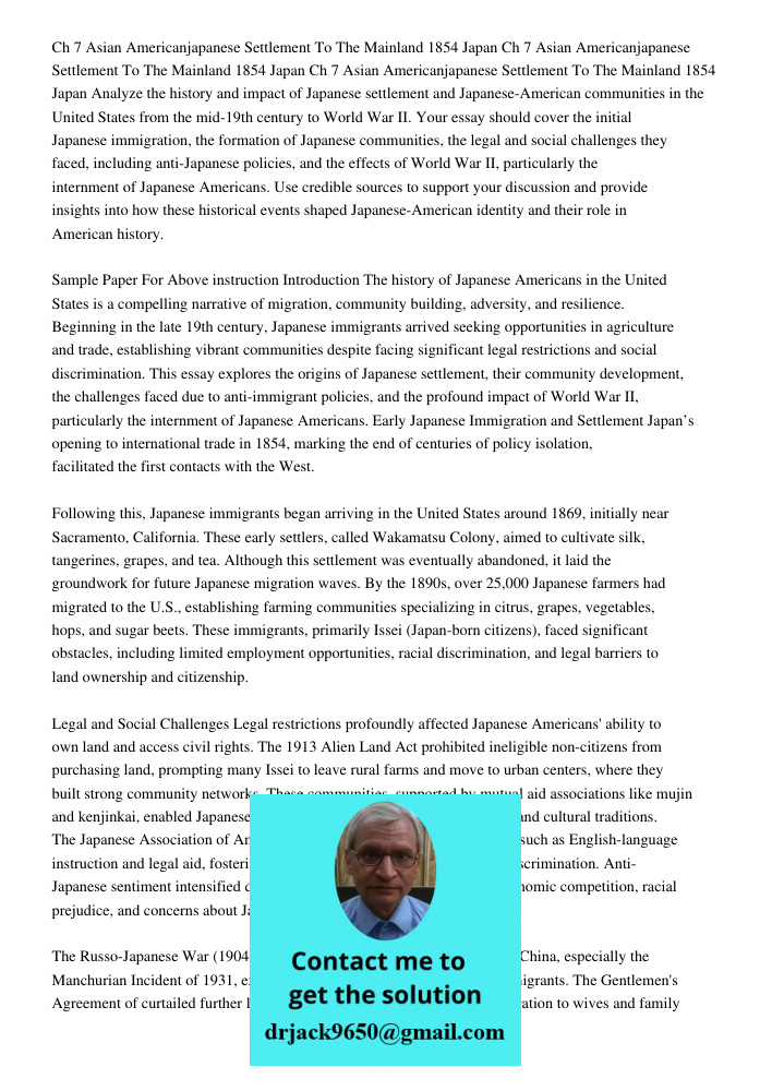 Ch 7 Asian Americanjapanese Settlement To The Mainland 1854 Japan Analyze the history and impact of Japanese settlement and Japanese-American communities in the
