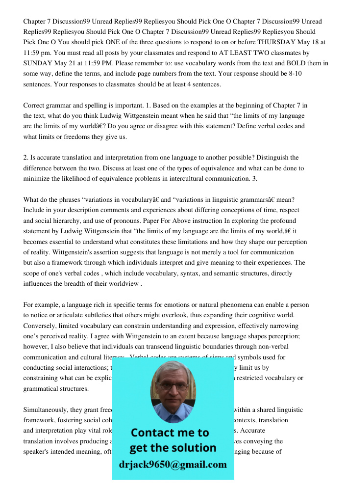 Chapter 7 Discussion99 Unread Replies99 Repliesyou Should Pick One O You should pick ONE of the three questions to respond to on or before THURSDAY May 18 at 11