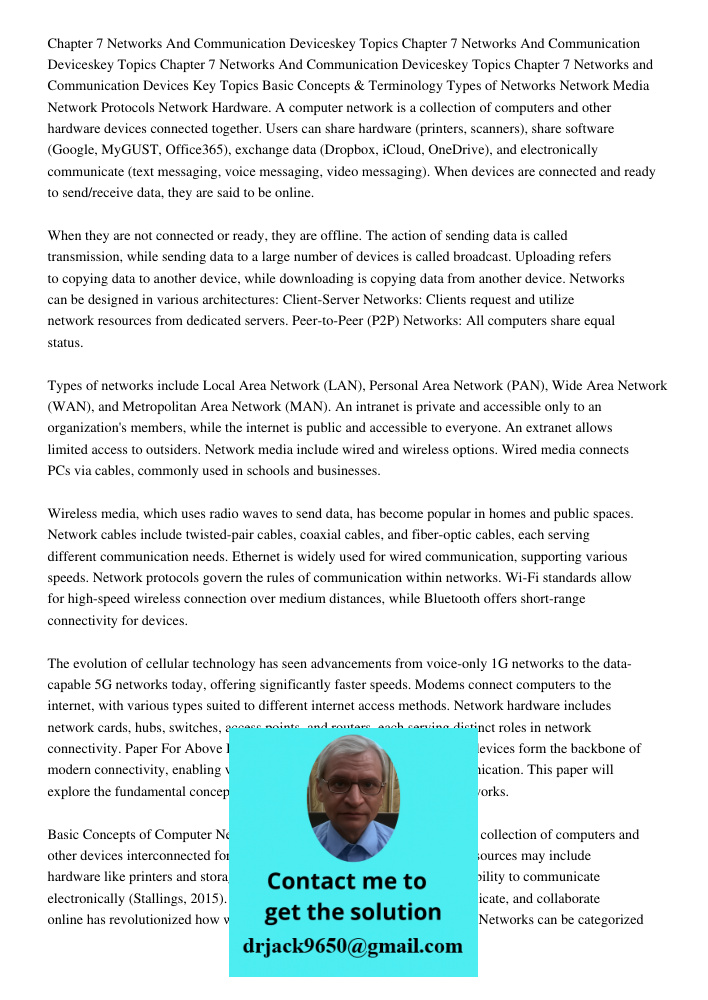 Chapter 7 Networks And Communication Deviceskey Topics Chapter 7 Networks and Communication Devices Key Topics Basic Concepts & Terminology Types of Networks Ne