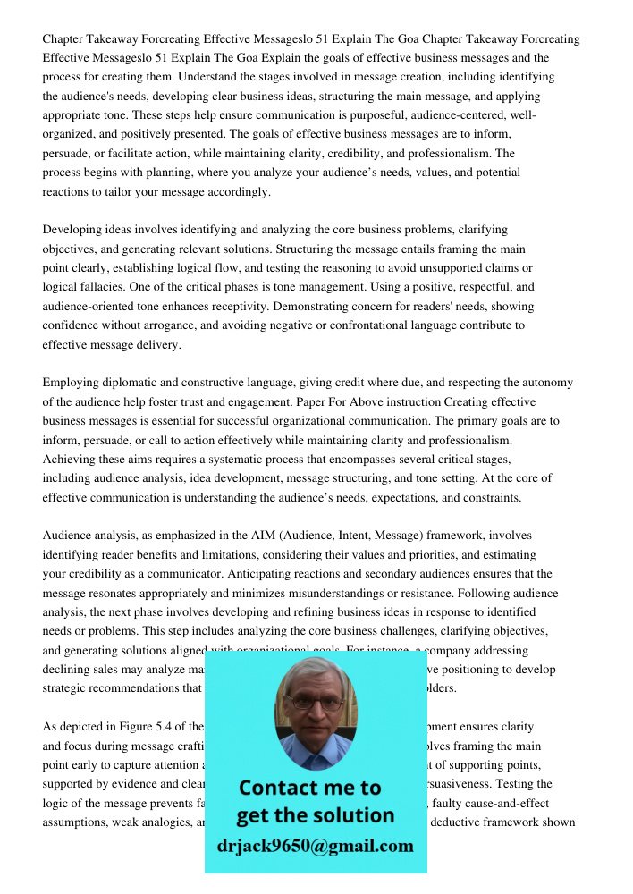 Explain the goals of effective business messages and the process for creating them. Understand the stages involved in message creation, including identifying th