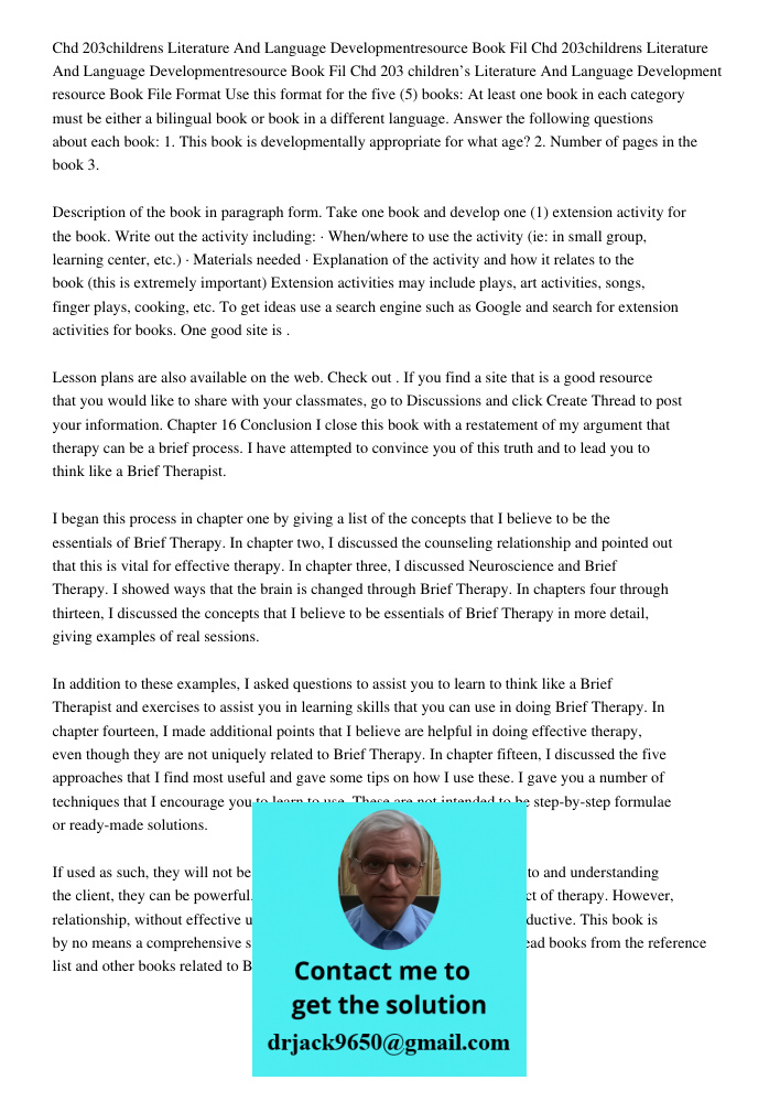 Chd 203 children’s Literature And Language Development resource Book File Format Use this format for the five (5) books: At least one book in each category must