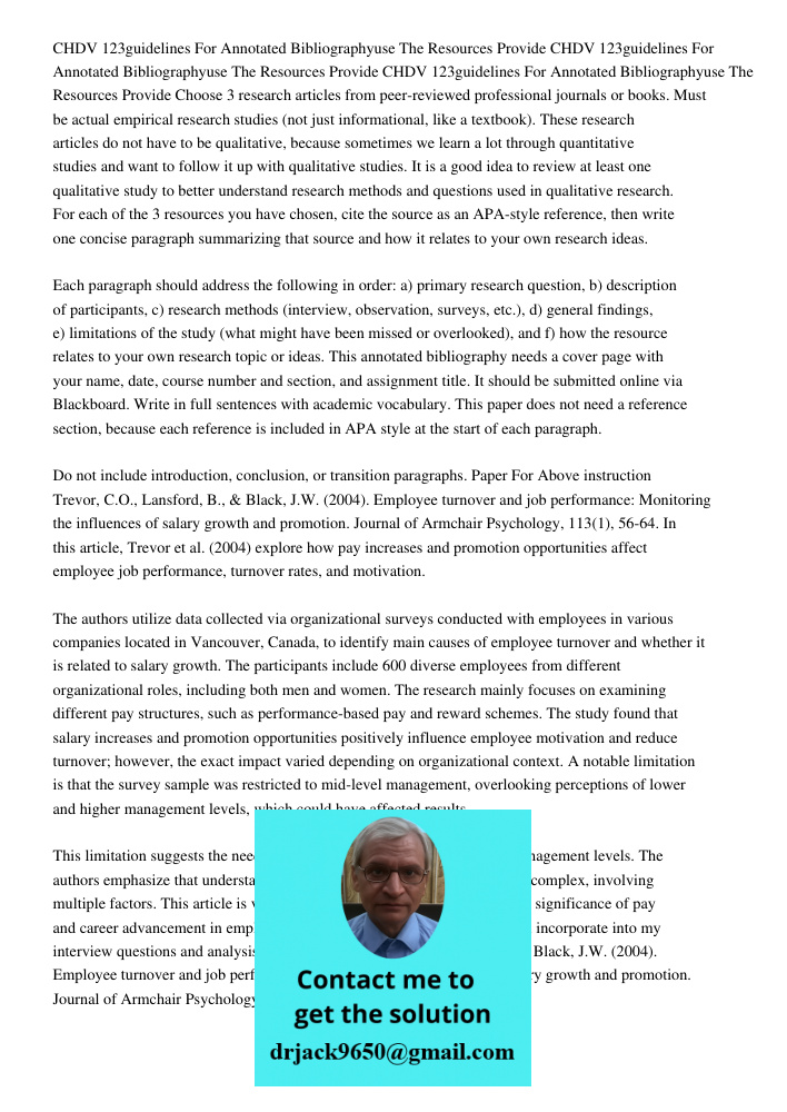 CHDV 123guidelines For Annotated Bibliographyuse The Resources Provide Choose 3 research articles from peer-reviewed professional journals or books. Must be act