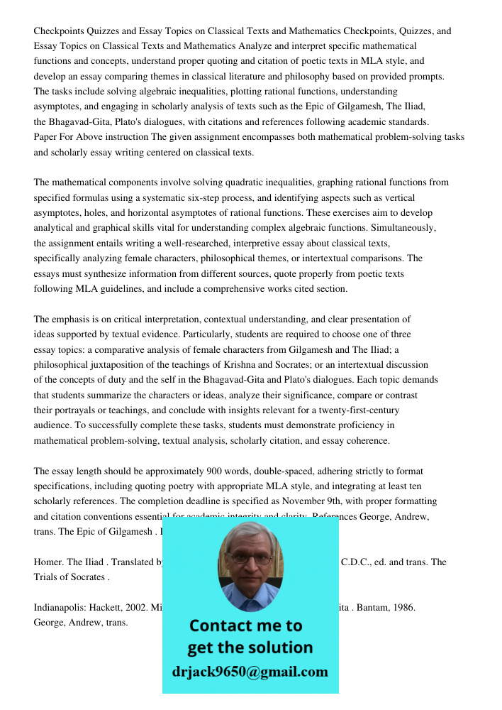 Analyze and interpret specific mathematical functions and concepts, understand proper quoting and citation of poetic texts in MLA style, and develop an essay co