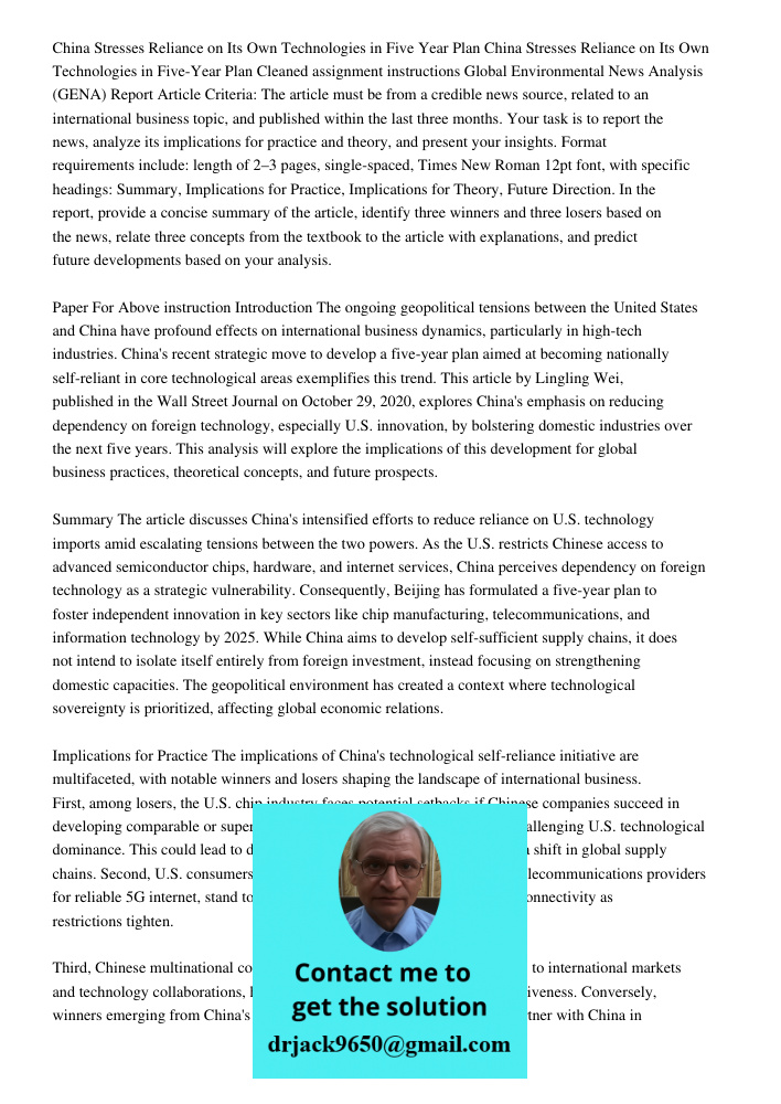 Cleaned assignment instructions Global Environmental News Analysis (GENA) Report Article Criteria: The article must be from a credible news source, related to a