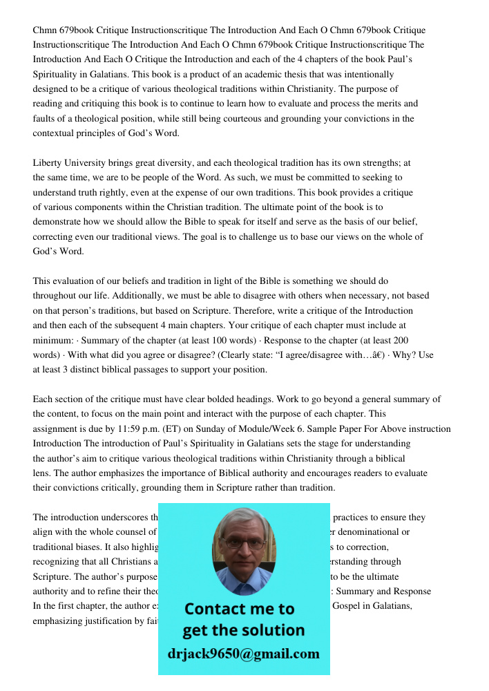 Chmn 679book Critique Instructionscritique The Introduction And Each O Critique the Introduction and each of the 4 chapters of the book Paul’s Spirituality in G