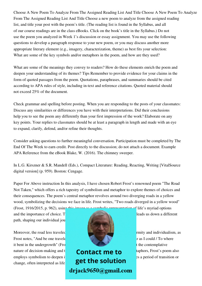 Choose a new poem to analyze from the assigned reading list, and title your post with the poem’s title. (The reading list is found in the Syllabus, and all of o