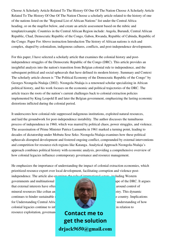 Choose a scholarly article related to the history of one of the nations listed on the "Regional List of African Nations" list under the Central Africa heading, 