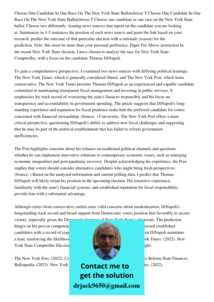 Choose one candidate in one race on the New York State ballot. Choose two differently -leaning news sources that report on the candidate you are looking at. Sum