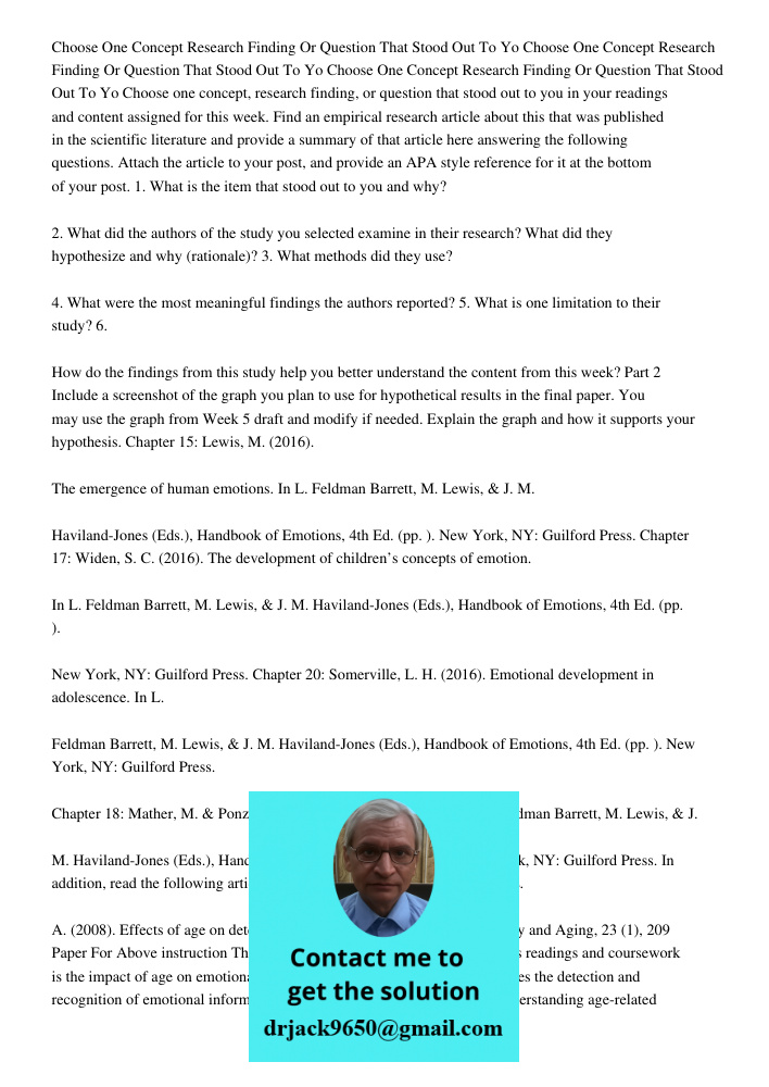 Choose One Concept Research Finding Or Question That Stood Out To Yo Choose one concept, research finding, or question that stood out to you in your readings an