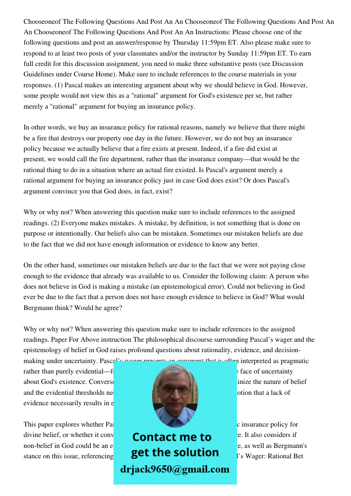 Chooseoneof The Following Questions And Post An An Instructions: Please choose one of the following questions and post an answer/response by Thursday 11:59pm ET