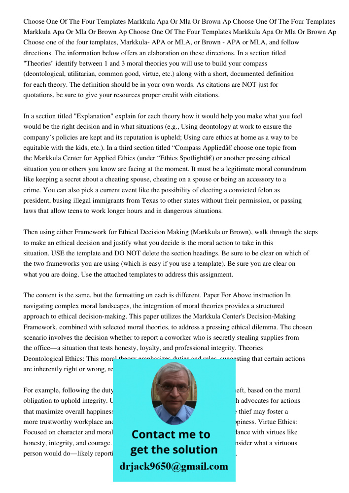 Choose One Of The Four Templates Markkula Apa Or Mla Or Brown Ap Choose one of the four templates, Markkula- APA or MLA, or Brown - APA or MLA, and follow direc