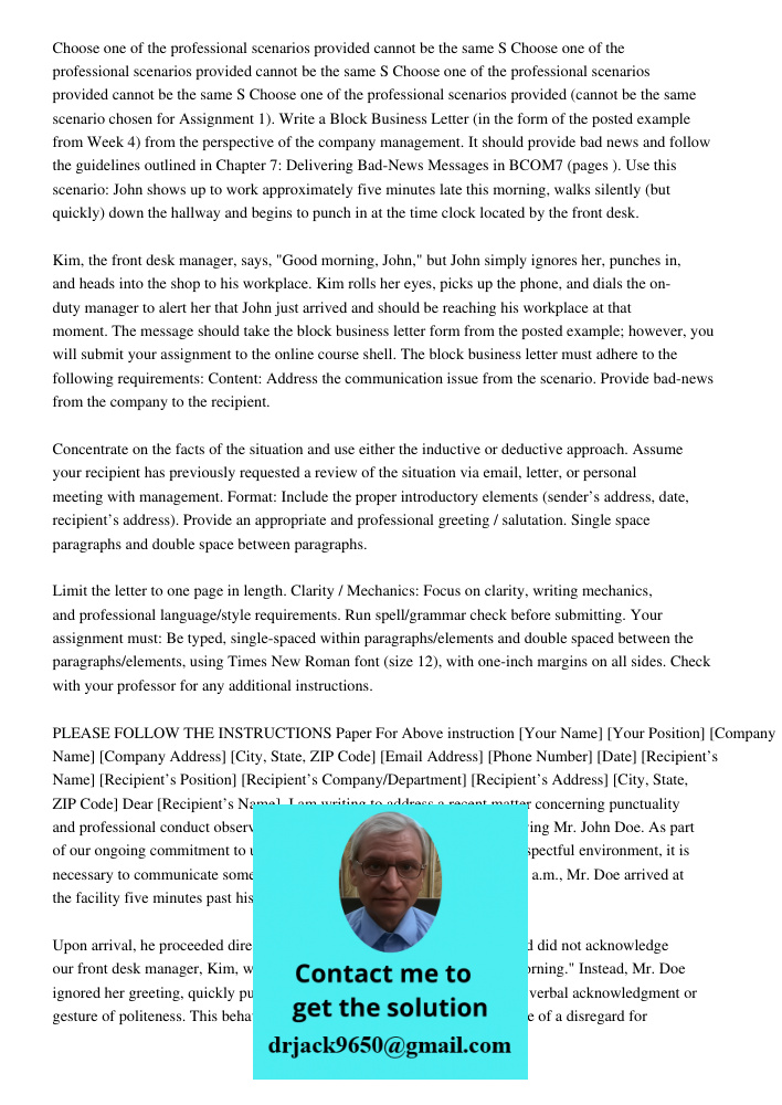 Choose one of the professional scenarios provided cannot be the same S Choose one of the professional scenarios provided (cannot be the same scenario chosen for