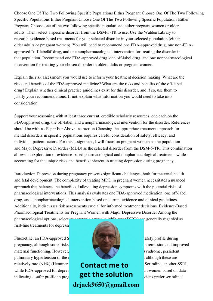 Choose One Of The Two Following Specific Populations Either Pregnant Choose one of the two following specific populations: either pregnant women or older adults