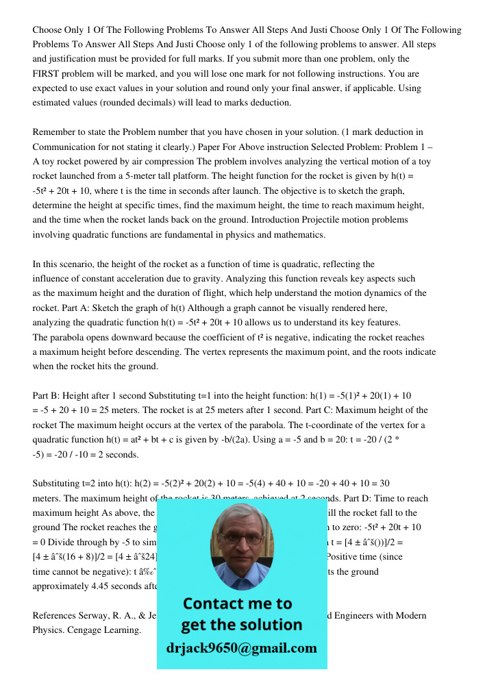Choose only 1 of the following problems to answer. All steps and justification must be provided for full marks. If you submit more than one problem, only the FI