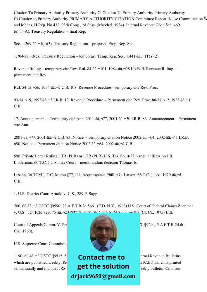 Citation to Primary Authority PRIMARY AUTHORITY CITATION Committee Report House Committee on Ways and Means, H.Rep. No 432, 98th Cong., 2d Sess. (March 5, 1984)