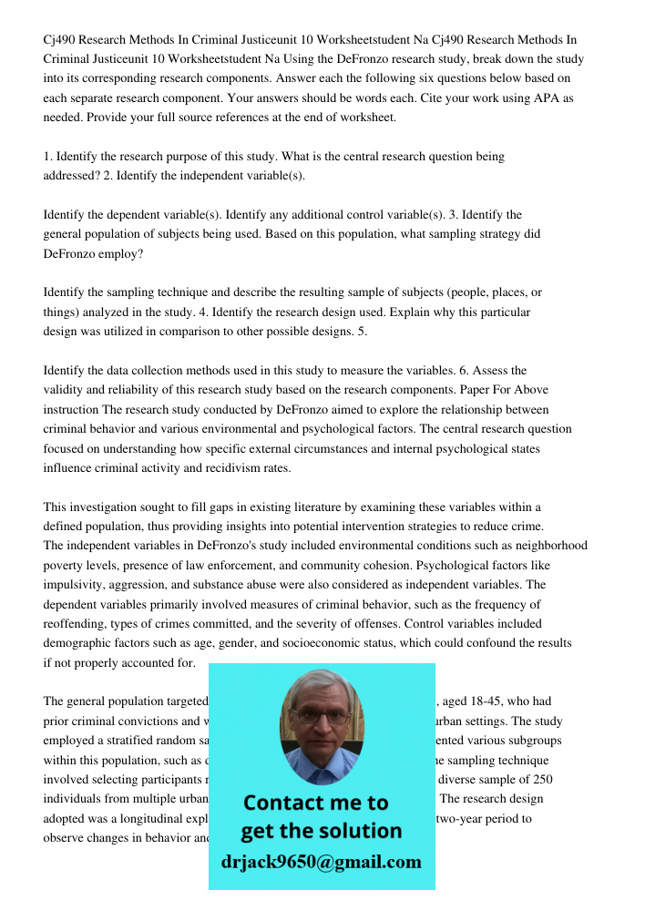 Using the DeFronzo research study, break down the study into its corresponding research components. Answer each the following six questions below based on each 