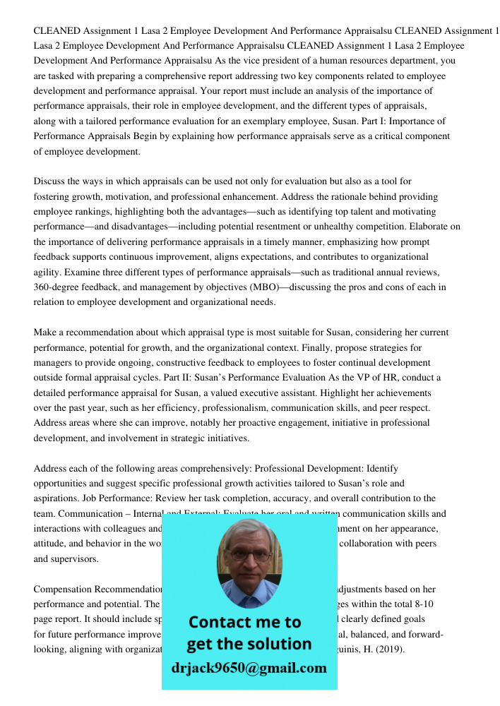 CLEANED Assignment 1 Lasa 2 Employee Development And Performance Appraisalsu As the vice president of a human resources department, you are tasked with preparin