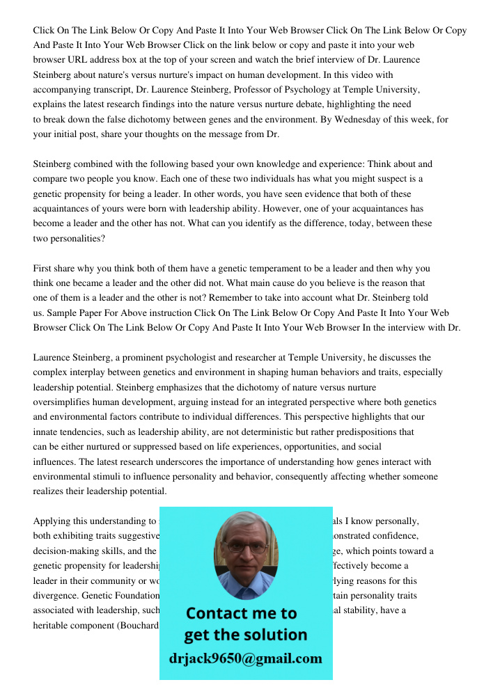 Click on the link below or copy and paste it into your web browser URL address box at the top of your screen and watch the brief interview of Dr. Laurence Stein