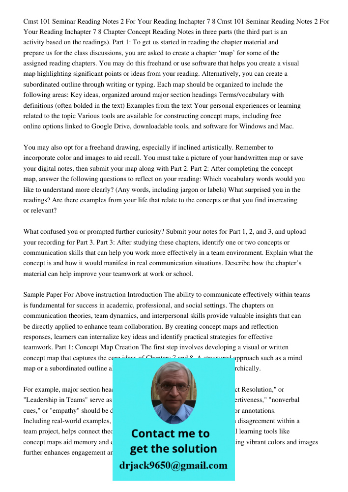 Chapter Concept Reading Notes in three parts (the third part is an activity based on the readings). Part 1: To get us started in reading the chapter material an