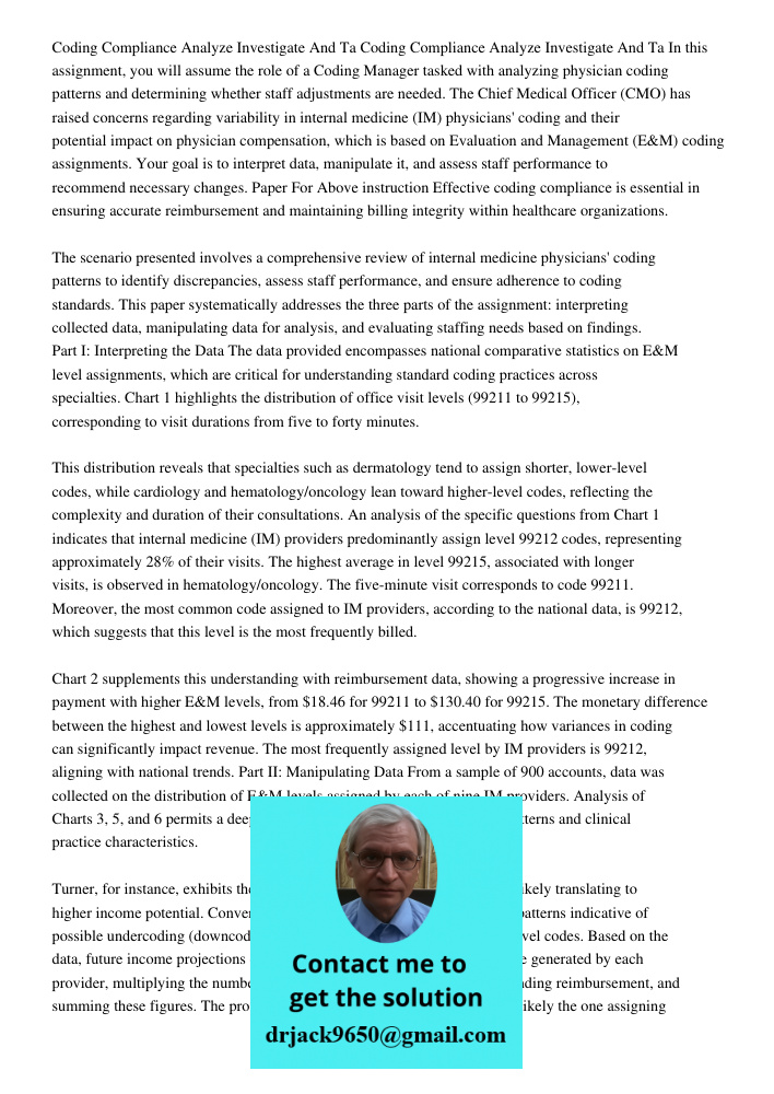 In this assignment, you will assume the role of a Coding Manager tasked with analyzing physician coding patterns and determining whether staff adjustments are n