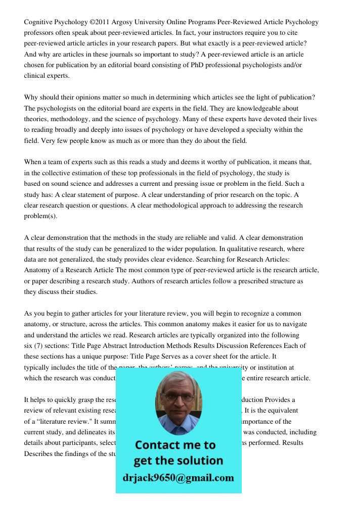 Page 1 Of 4 Cognitive Psychology2011 Argosy Usniversity Online Progr Cognitive Psychology ©2011 Argosy University Online Programs Peer-Reviewed Article Psycholo