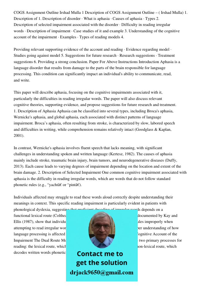 1. Description of disorder · What is aphasia · Causes of aphasia · Types 2. Description of selected impairment associated with the disorder · Difficulty in read