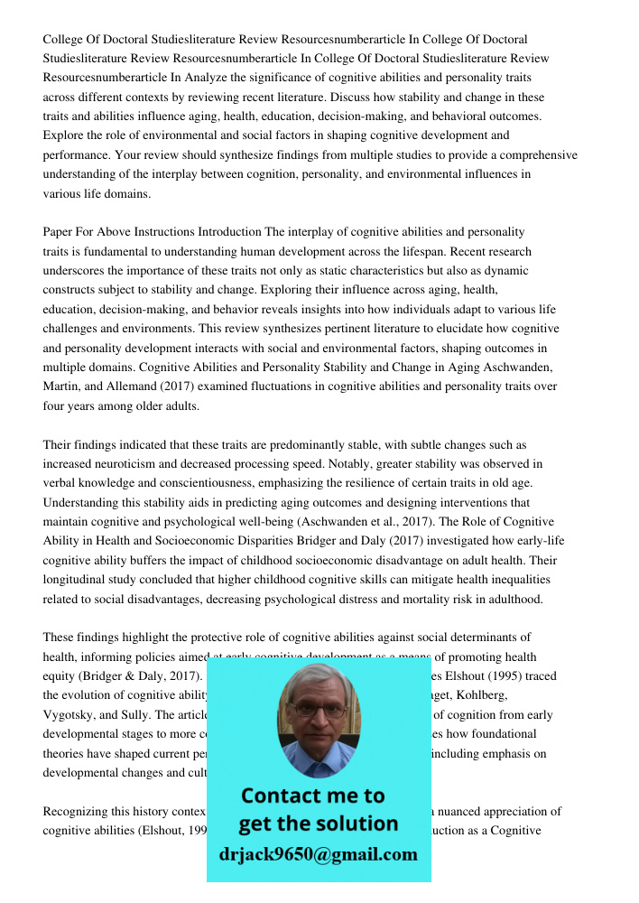 College Of Doctoral Studiesliterature Review Resourcesnumberarticle In Analyze the significance of cognitive abilities and personality traits across different c