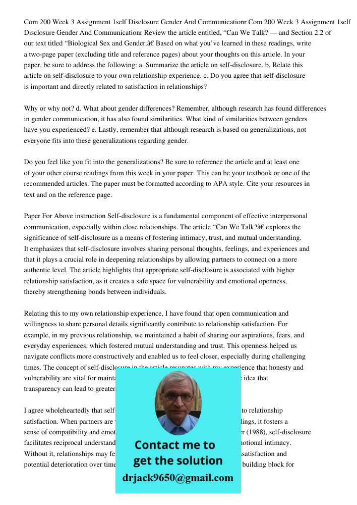 Review the article entitled, “Can We Talk? — and Section 2.2 of our text titled “Biological Sex and Gender.” Based on what you’ve learned in these readings, wri