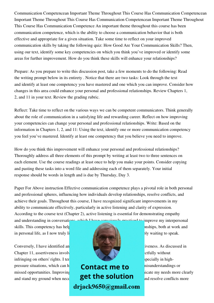 Communication Competencean Important Theme Throughout This Course Has Communication Competence An important theme throughout this course has been communication 