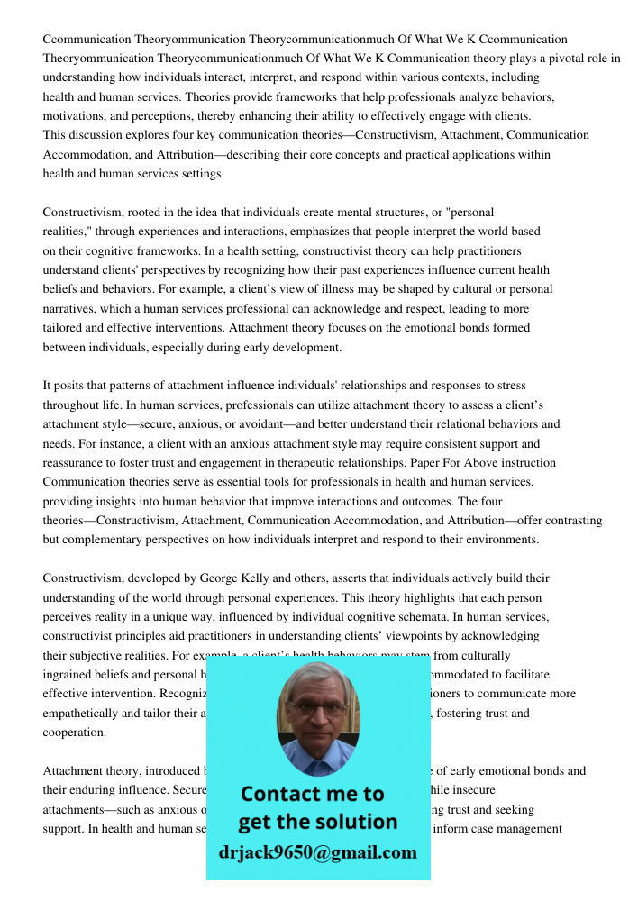 Communication theory plays a pivotal role in understanding how individuals interact, interpret, and respond within various contexts, including health and human 